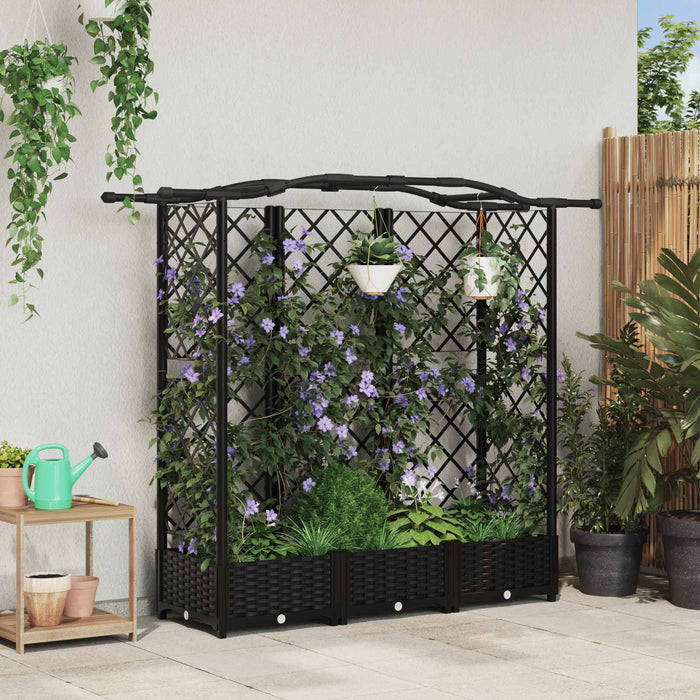 Pat Ridicat cu Trellis și Acoperiș Negru 163 x 40 x 126 cm PP WALTI