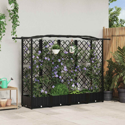 Pat Ridicat cu Trellis și Acoperiș Negru 203,5 x 40 x 125 cm PP - WALTI WALTI