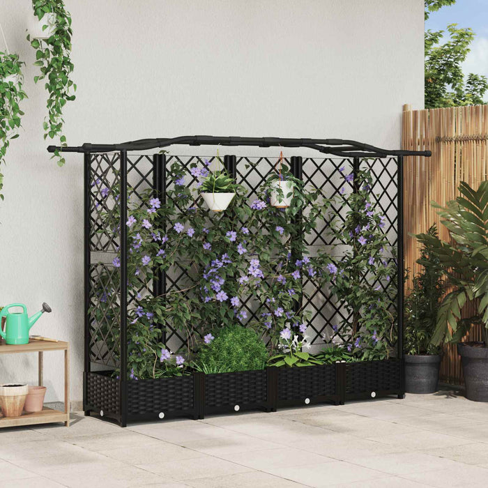 Pat Ridicat cu Trellis și Acoperiș Negru 203,5 x 40 x 125 cm PP WALTI