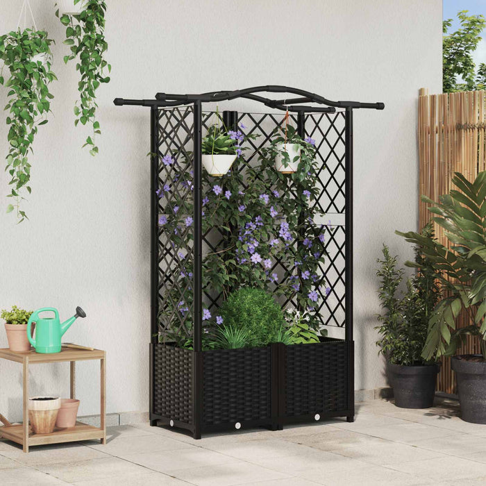 Pat Ridicat cu Trellis și Acoperiș Negru 122 x 40 x 141 cm PP WALTI