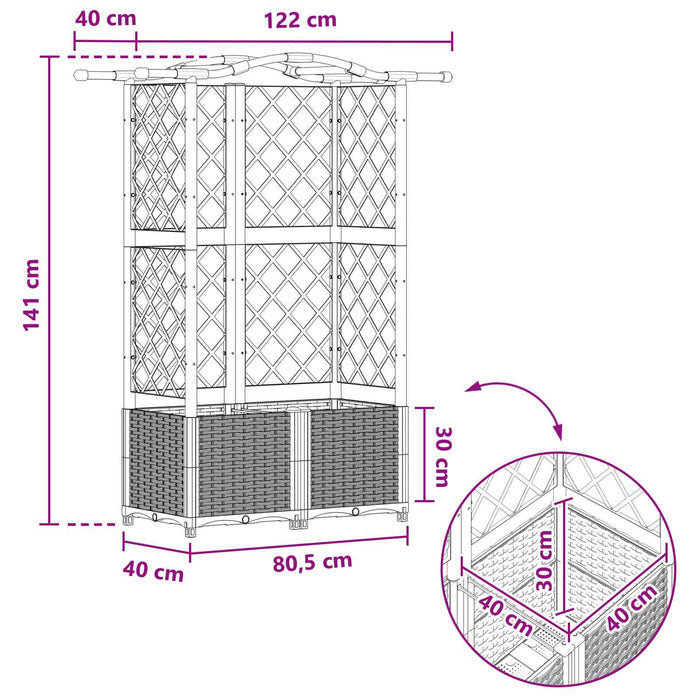 Pat Ridicat cu Trellis și Acoperiș Negru 122 x 40 x 141 cm PP WALTI