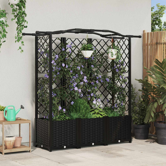 Pat Ridicat cu Trellis și Acoperiș Negru 163 x 40 x 141 cm PP WALTI