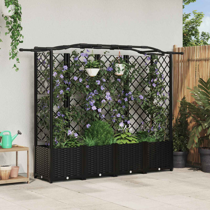 Pat Ridicat cu Trellis și Acoperiș Negru 204 x 40 x 141 cm PP WALTI
