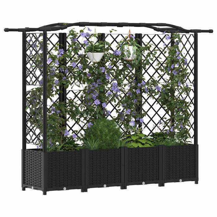 Pat Ridicat cu Trellis și Acoperiș Negru 204 x 40 x 141 cm PP WALTI