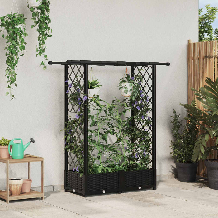 Pat Ridicat cu Trellis și Acoperiș Negru 122,5 x 40 x 123 cm PP WALTI