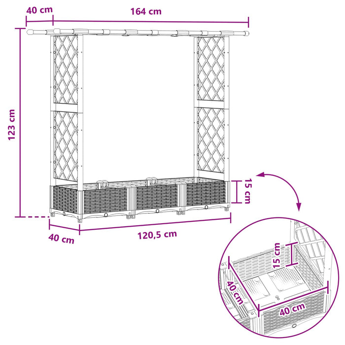 Pat Ridicat cu Trellis și Acoperiș Negru 164 x 40 x 123 cm PP WALTI