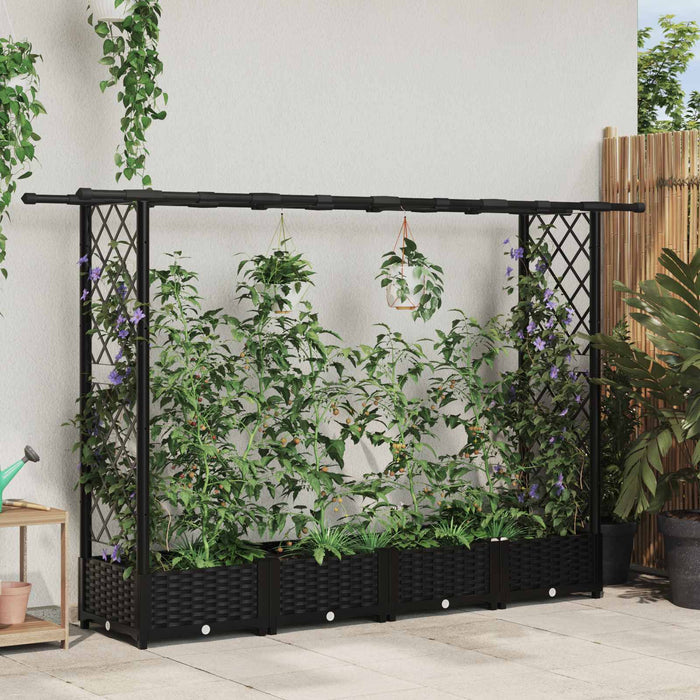 Pat Ridicat cu Trellis și Acoperiș Negru 203 x 40 x 123 cm PP WALTI