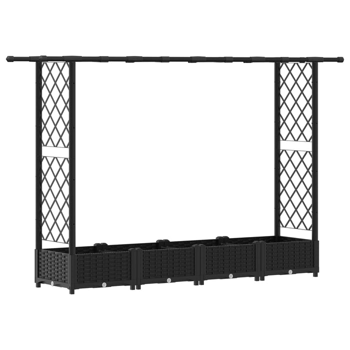 Pat Ridicat cu Trellis și Acoperiș Negru 203 x 40 x 123 cm PP WALTI