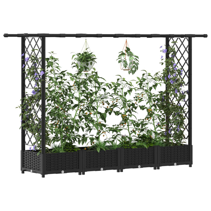 Pat Ridicat cu Trellis și Acoperiș Negru 203 x 40 x 123 cm PP WALTI