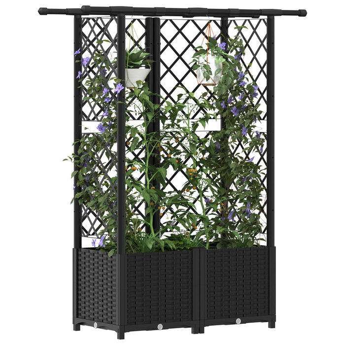 Pat Ridicat cu Trellis și Acoperiș Negru 124,5 x 40 x 138 cm PP WALTI