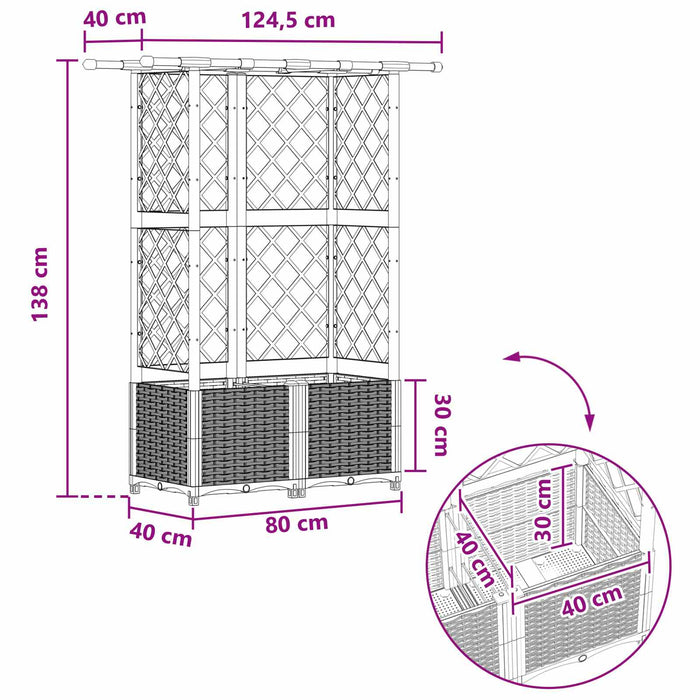 Pat Ridicat cu Trellis și Acoperiș Negru 124,5 x 40 x 138 cm PP WALTI