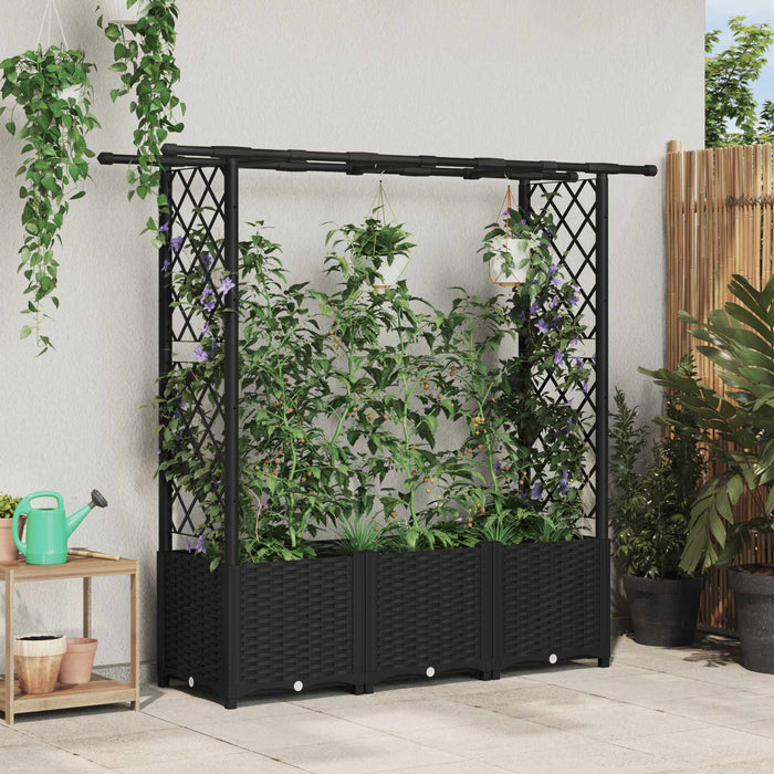 Pat Ridicat cu Trellis și Acoperiș Negru 162,5 x 40 x 138 cm PP WALTI