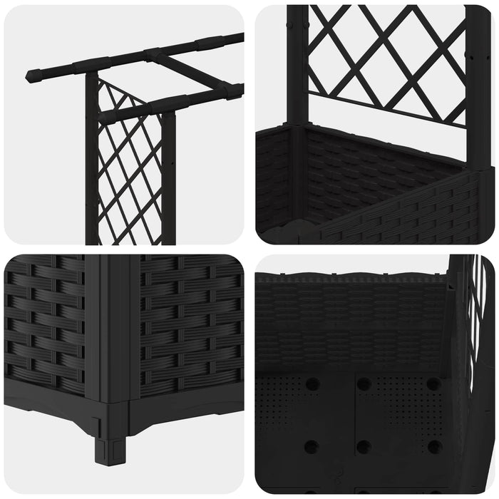 Pat Ridicat cu Trellis și Acoperiș Negru 203 x 40 x 138 cm PP WALTI