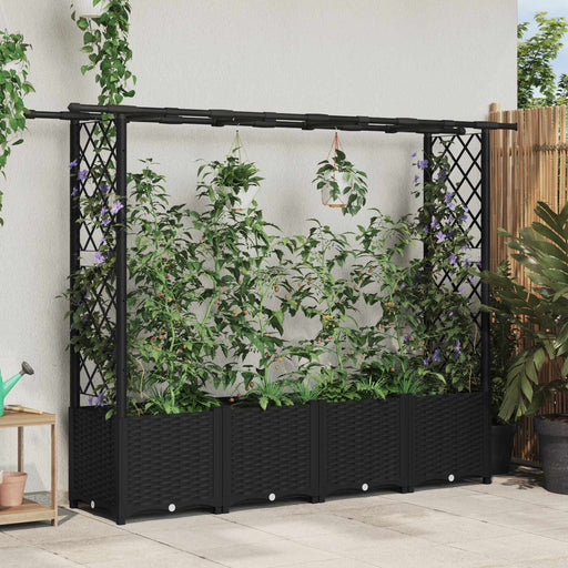 Pat Ridicat cu Trellis și Acoperiș Negru 203 x 40 x 136 cm PP - WALTI WALTI