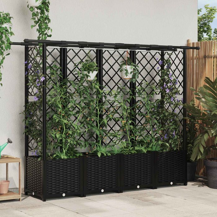 Pat Ridicat cu Trellis și Acoperiș Negru 203 x 40 x 138 cm PP WALTI