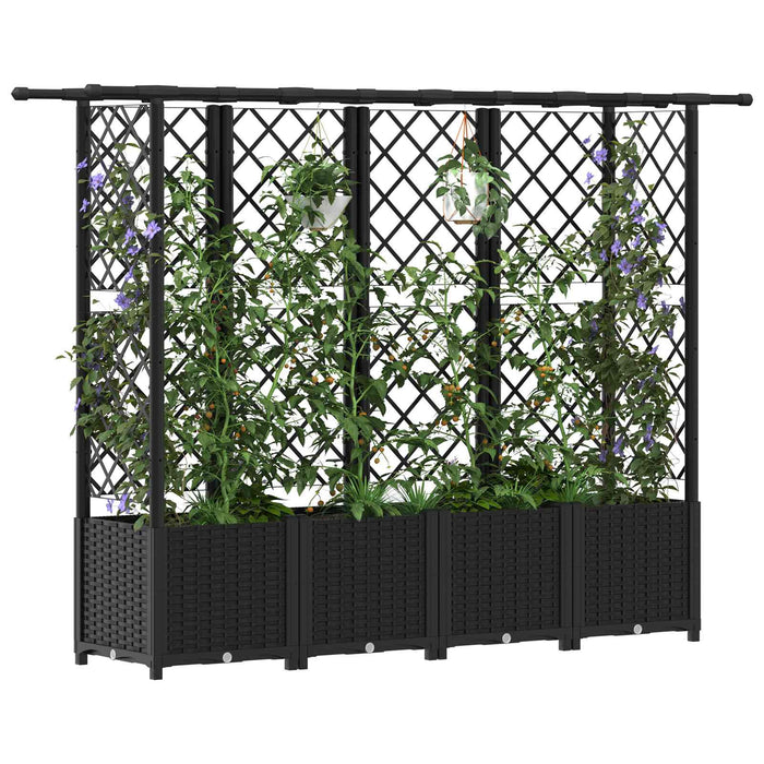 Pat Ridicat cu Trellis și Acoperiș Negru 203 x 40 x 138 cm PP WALTI