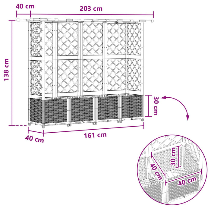Pat Ridicat cu Trellis și Acoperiș Negru 203 x 40 x 138 cm PP WALTI
