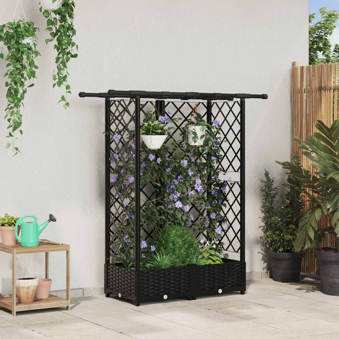 Pat Ridicat cu Trellis și Acoperiș Negru 124 x 40 x 123 cm PP WALTI