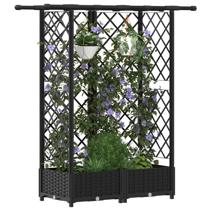Pat Ridicat cu Trellis și Acoperiș Negru 124 x 40 x 123 cm PP WALTI