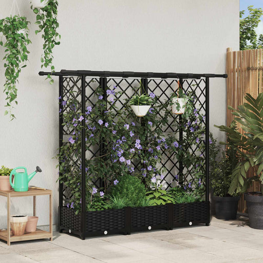 Pat Ridicat cu Trellis și Acoperiș Negru 164 x 40 x 121 cm PP - WALTI WALTI