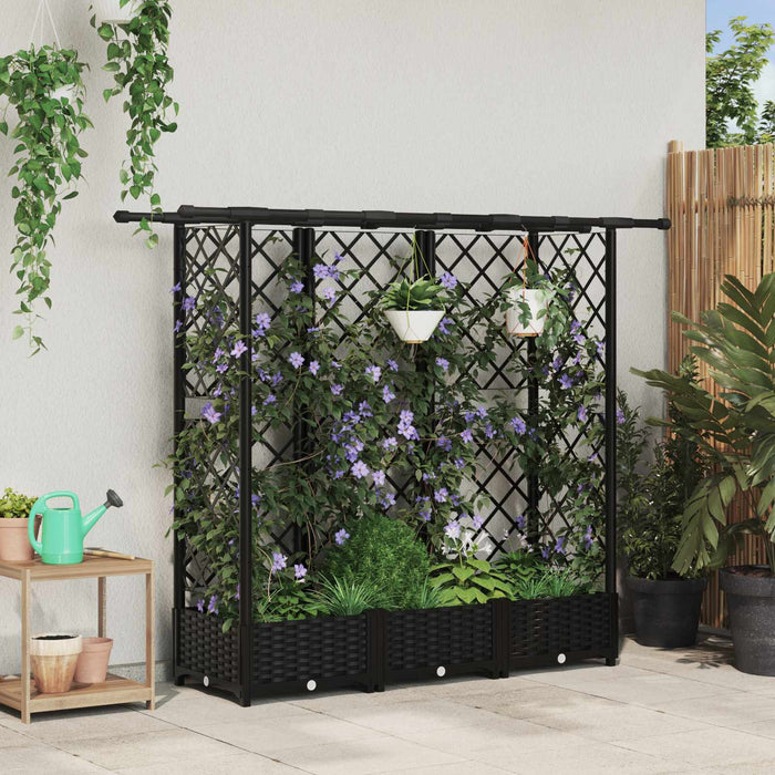 Pat Ridicat cu Trellis și Acoperiș Negru 164 x 40 x 123 cm PP WALTI