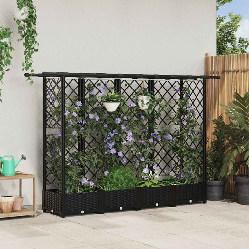 Pat Ridicat cu Trellis și Acoperiș Negru 202,5 x 40 x 121 cm PP - WALTI WALTI