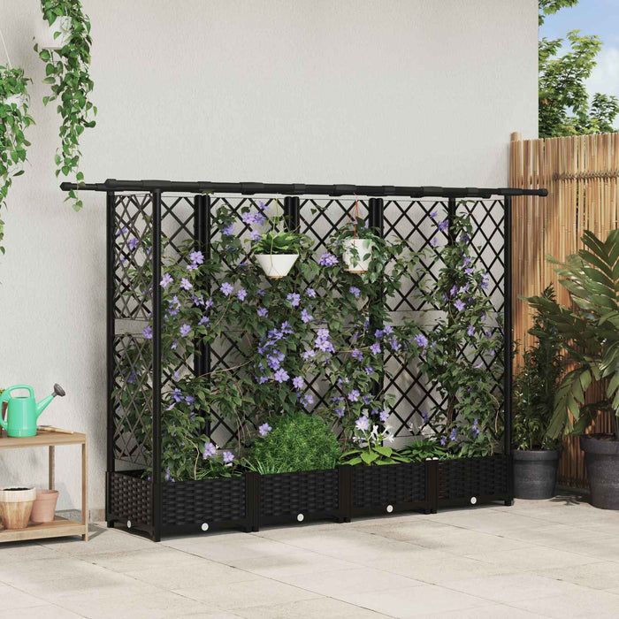 Pat Ridicat cu Trellis și Acoperiș Negru 202,5 x 40 x 123 cm PP WALTI