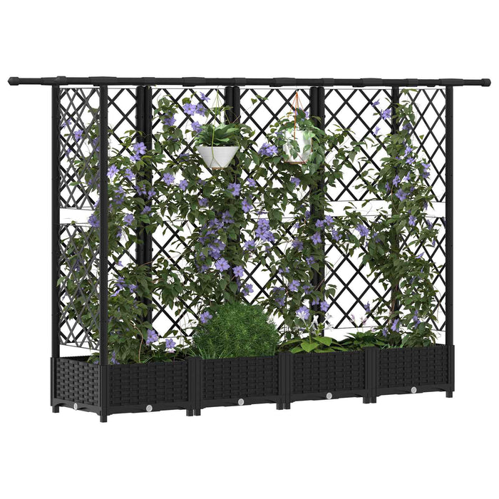Pat Ridicat cu Trellis și Acoperiș Negru 202,5 x 40 x 123 cm PP WALTI