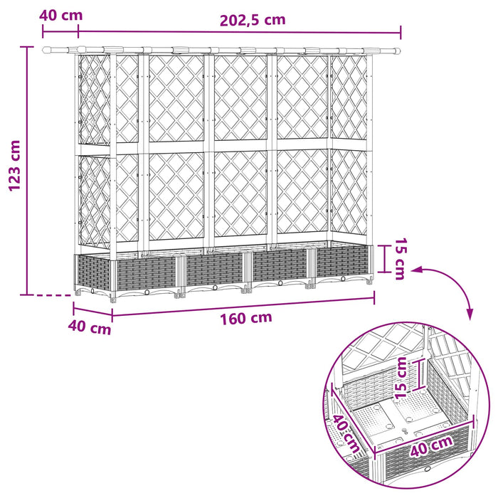 Pat Ridicat cu Trellis și Acoperiș Negru 202,5 x 40 x 123 cm PP WALTI
