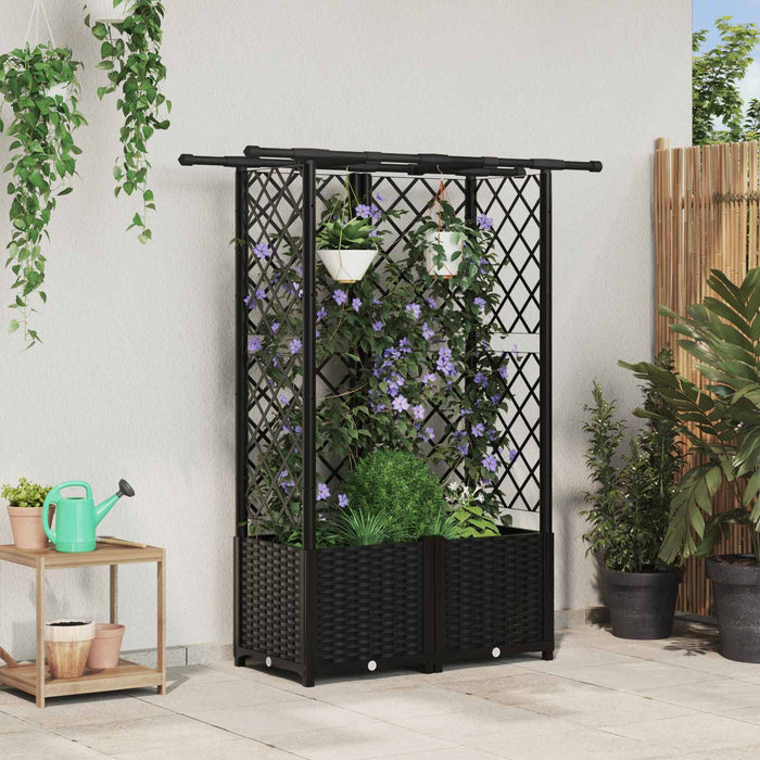 Pat Ridicat cu Trellis și Acoperiș Negru 124 x 40 x 138 cm PP WALTI