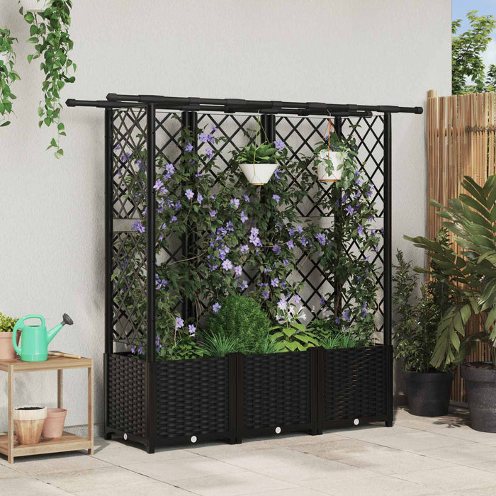 Pat Ridicat cu Trellis și Acoperiș Negru 163,5 x 40 x 138 cm PP WALTI
