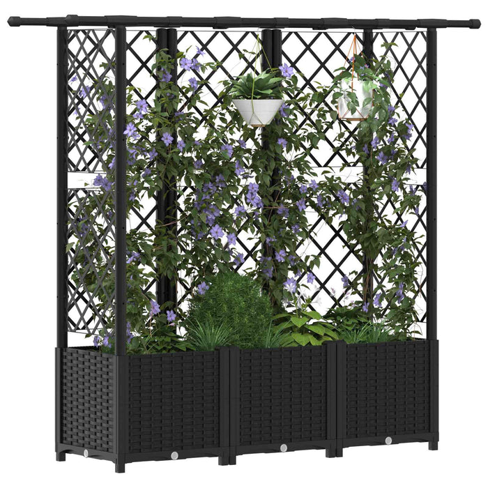 Pat Ridicat cu Trellis și Acoperiș Negru 163,5 x 40 x 138 cm PP WALTI