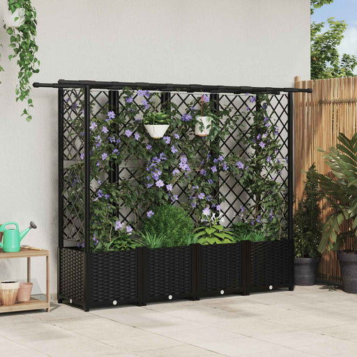Pat Ridicat cu Trellis și Acoperiș Negru 202 x 40 x 136 cm PP - WALTI WALTI