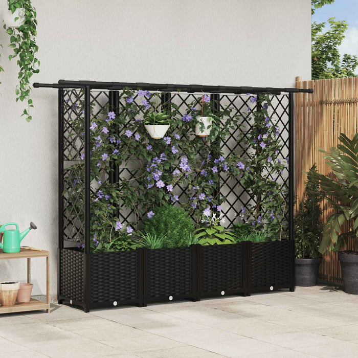 Pat Ridicat cu Trellis și Acoperiș Negru 202 x 40 x 138 cm PP WALTI