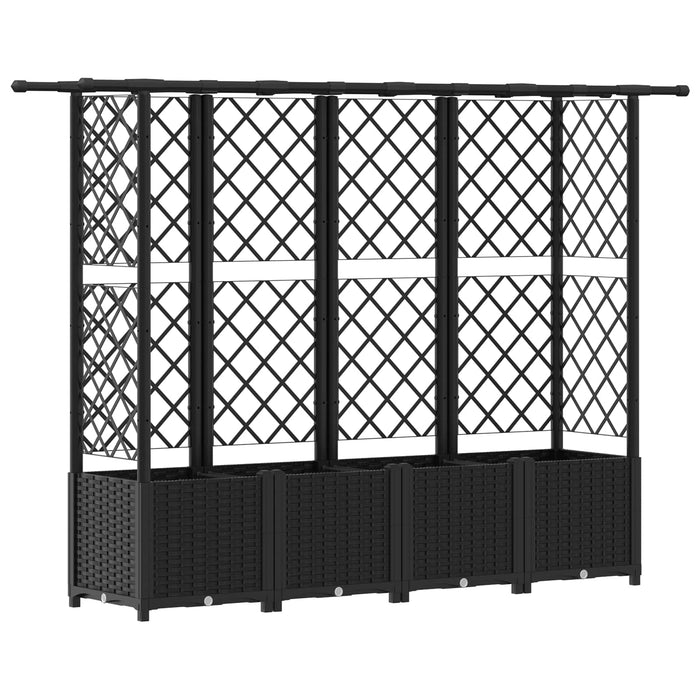 Pat Ridicat cu Trellis și Acoperiș Negru 202 x 40 x 138 cm PP WALTI