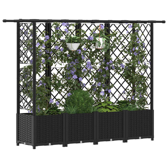 Pat Ridicat cu Trellis și Acoperiș Negru 202 x 40 x 138 cm PP WALTI