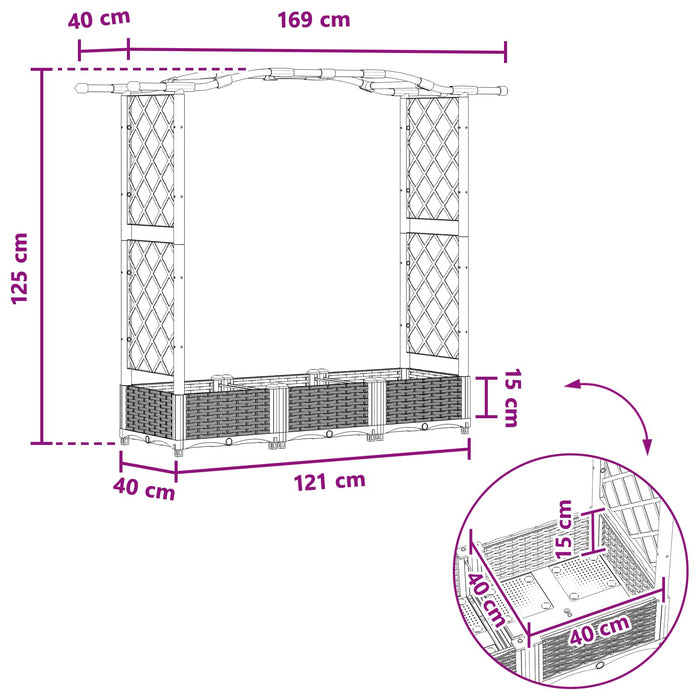 Pat Ridicat cu Trellis și Acoperiș Gri 169 x 40 x 125 cm PP WALTI