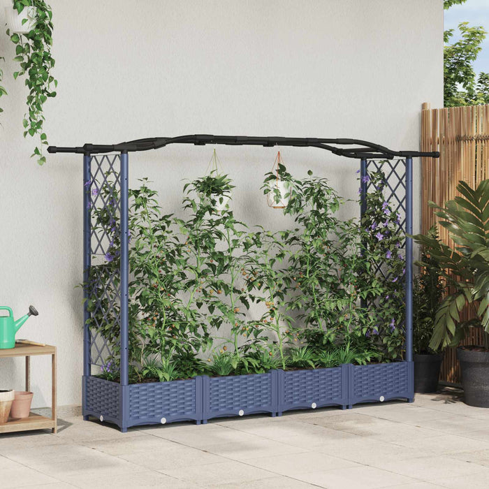 Pat Ridicat cu Trellis și Acoperiș Gri 207 x 40 x 126 cm PP WALTI
