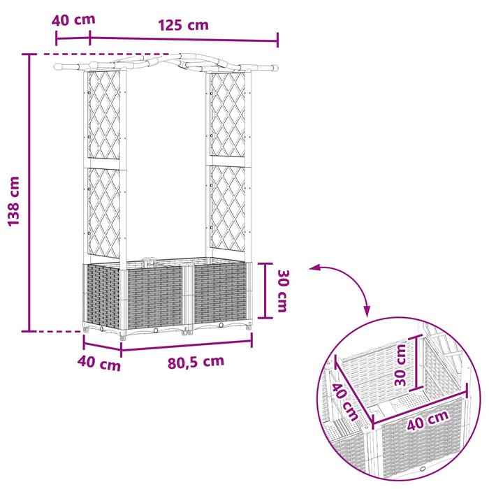 Pat Ridicat cu Trellis și Acoperiș Gri 125 x 40 x 138 cm PP WALTI