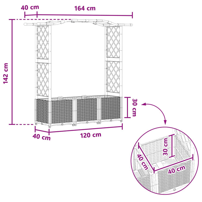 Pat Ridicat cu Trellis și Acoperiș Gri 164 x 40 x 142 cm PP WALTI