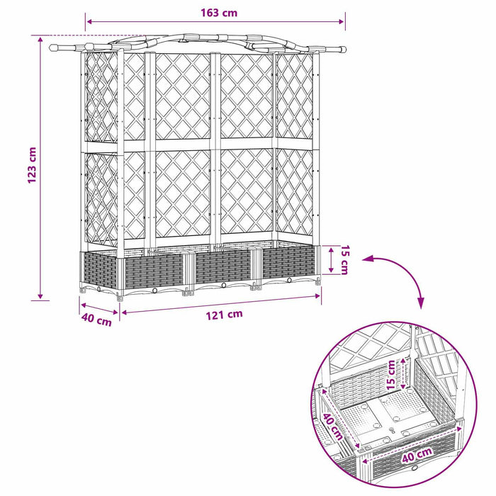Pat Ridicat cu Trellis și Acoperiș Gri 163 x 40 x 126 cm PP WALTI