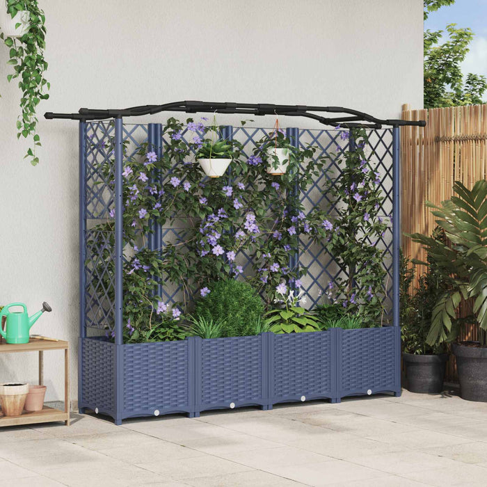 Pat Ridicat cu Trellis și Acoperiș Gri 204 x 40 x 141 cm PP WALTI