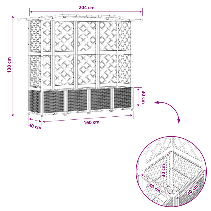 Pat Ridicat cu Trellis și Acoperiș Gri 204 x 40 x 141 cm PP WALTI