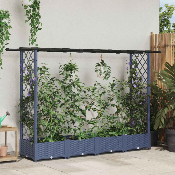 Pat Ridicat cu Trellis și Acoperiș Gri 203 x 40 x 123 cm PP WALTI