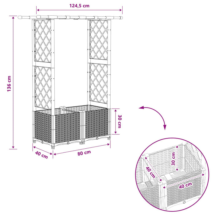 Pat Ridicat cu Trellis și Acoperiș Gri 124,5 x 40 x 138 cm PP WALTI