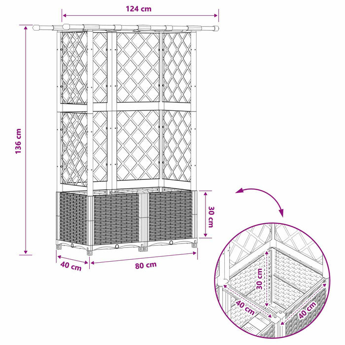Pat Ridicat cu Trellis și Acoperiș Gri 124 x 40 x 138 cm PP WALTI