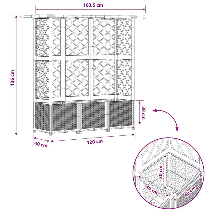 Pat Ridicat cu Trellis și Acoperiș Gri 163,5 x 40 x 138 cm PP WALTI