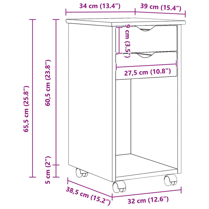 Cabinet mobil cu roata Maro 34 x 39 x 65,5 cm Lemn masiv de pin - WALTI WALTI
