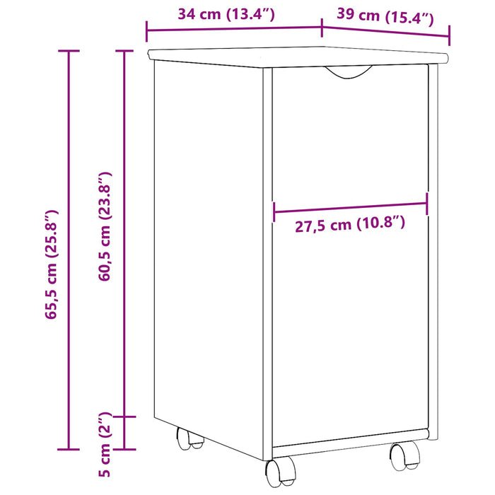 Cabinet mobil cu roata Maro 34 x 39 x 65,5 cm Lemn de pin masiv - WALTI WALTI