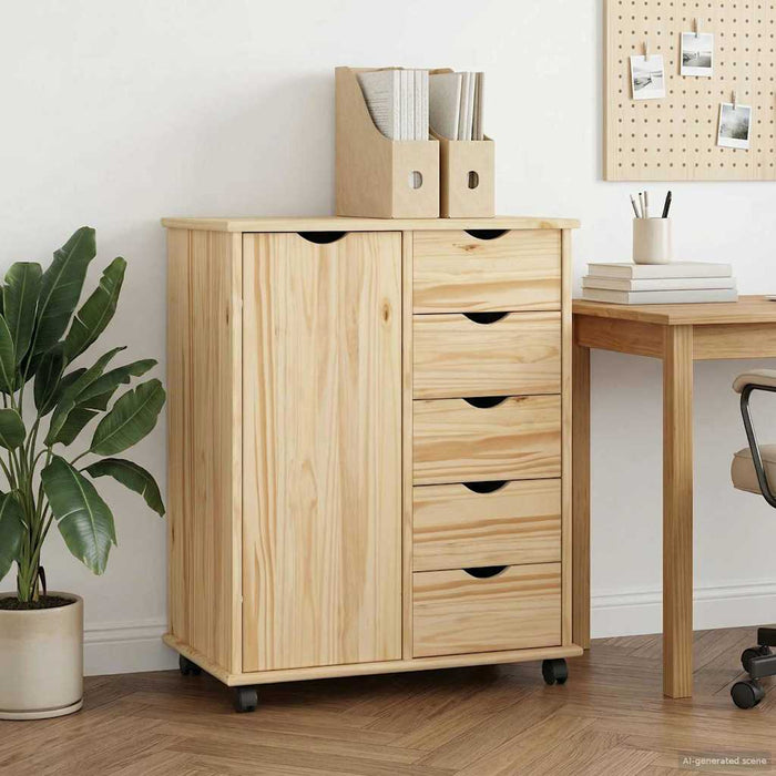 Cabinet mobil cu roata Maro 63,5 x 39 x 79 cm Lemn de pin masiv - WALTI WALTI